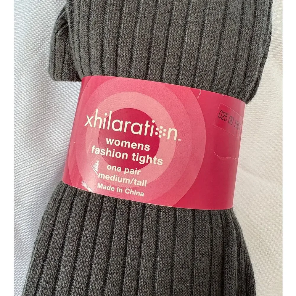 Vintage Y2K Xhilaration NOS Gray Ribbed Knit Fashion Tights M/Tall